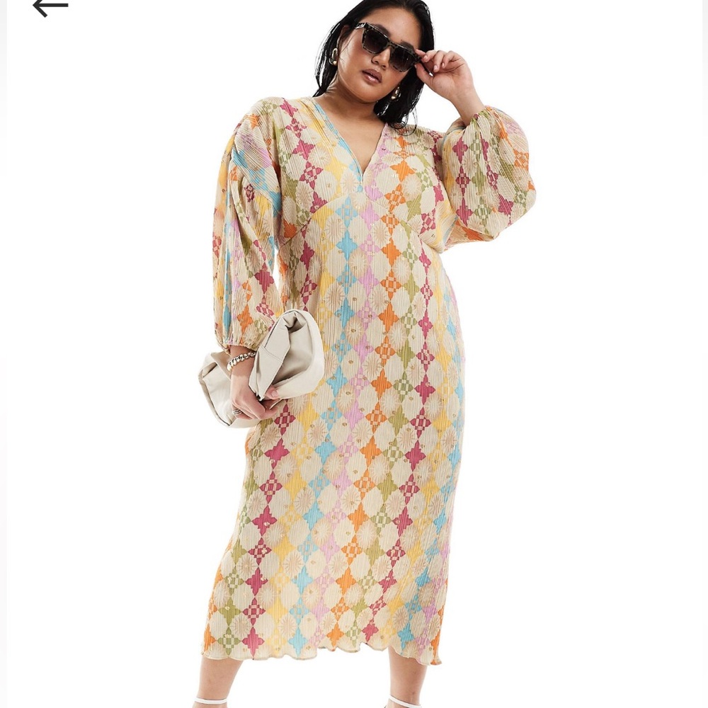 ASOS Never Fully Dressed Midaxi Emma Geo Print Plisse Dress